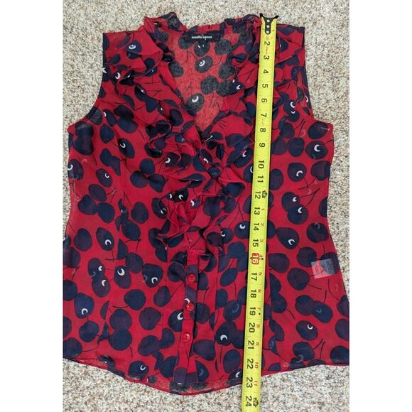 Nanette Lepore Sleeveless 100% Silk Blouse Sheer Cherry Print Ruffle Size 4 USA - Picture 8 of 10